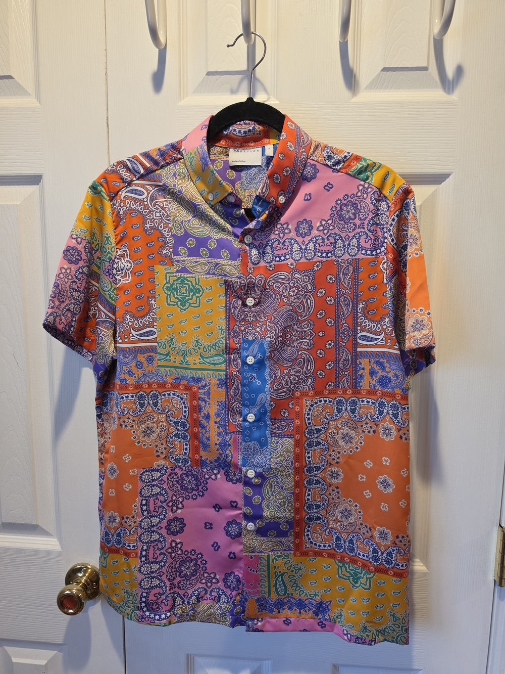 ASOS DESIGN Relaxed Button Down Satin Shirt in Bright Paisley Bandana